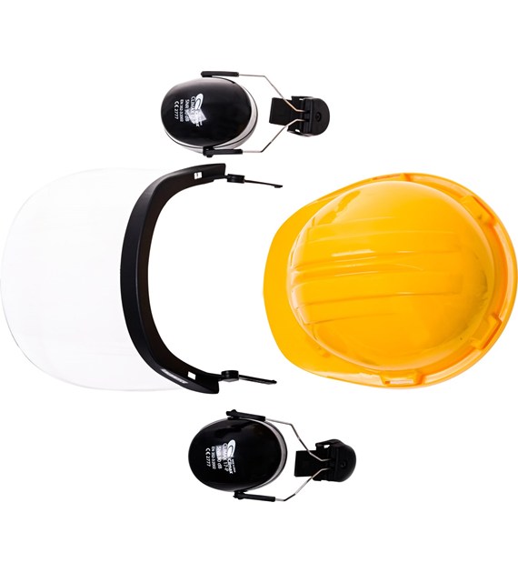 Kask ochronny – zestaw słuchawki, przyłbica poliwęglanowa