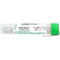 Spoiwo lutownicze bezołowiowe 1.0 mm, 10 g, Sn99.3Cu0.7, topnik SW26, fiolka