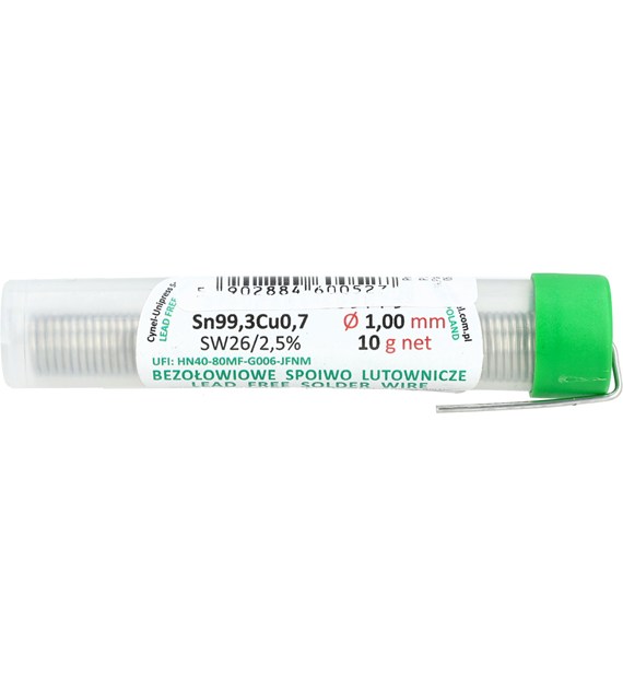 Spoiwo lutownicze bezołowiowe 1.0 mm, 10 g, Sn99.3Cu0.7, topnik SW26, fiolka