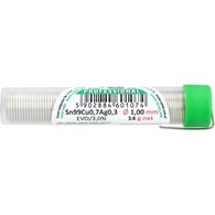 Spoiwo lutownicze bezołowiowe 1.0 mm, 14 g, Sn99Cu0.7Ag0.3, topnik EVO, fiolka