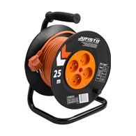 Przedłużacz bębnowy 25 m, 3 x 1 mm2, 700 W, cztery gniazda, zabezpieczenie termiczne, pomarańczowy, PVC, z uziemieniem
