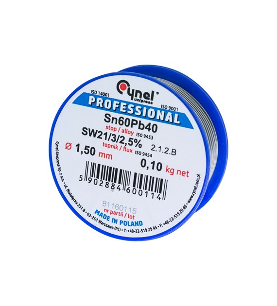 Spoiwo lutownicze 1.5 mm, 100 g, Sn60Pb40, topnik SW26, szpulka