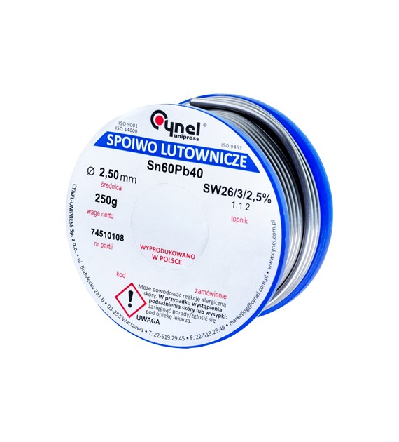 Spoiwo lutownicze 2.5 mm, 250 g, Sn60Pb40, topnik SW26, szpulka