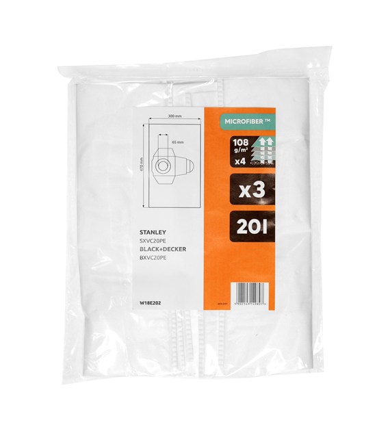 Worki z mikrofibry do odkurzaczy przemysłowych Stanley, 20 l, 3 szt.