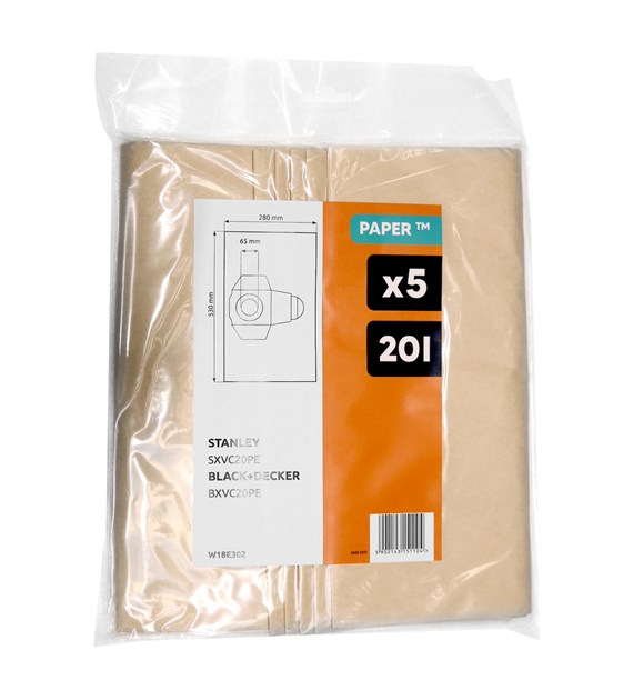 Worki papierowe do odkurzaczy przemysłowych Stanley, 20 l, 5 szt.
